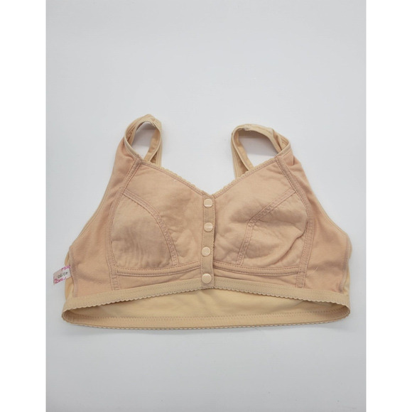 Glamorette Tan Floral Snap Button Front Closure Lingerie Wire Free Bra Size 40 - Picture 5 of 7